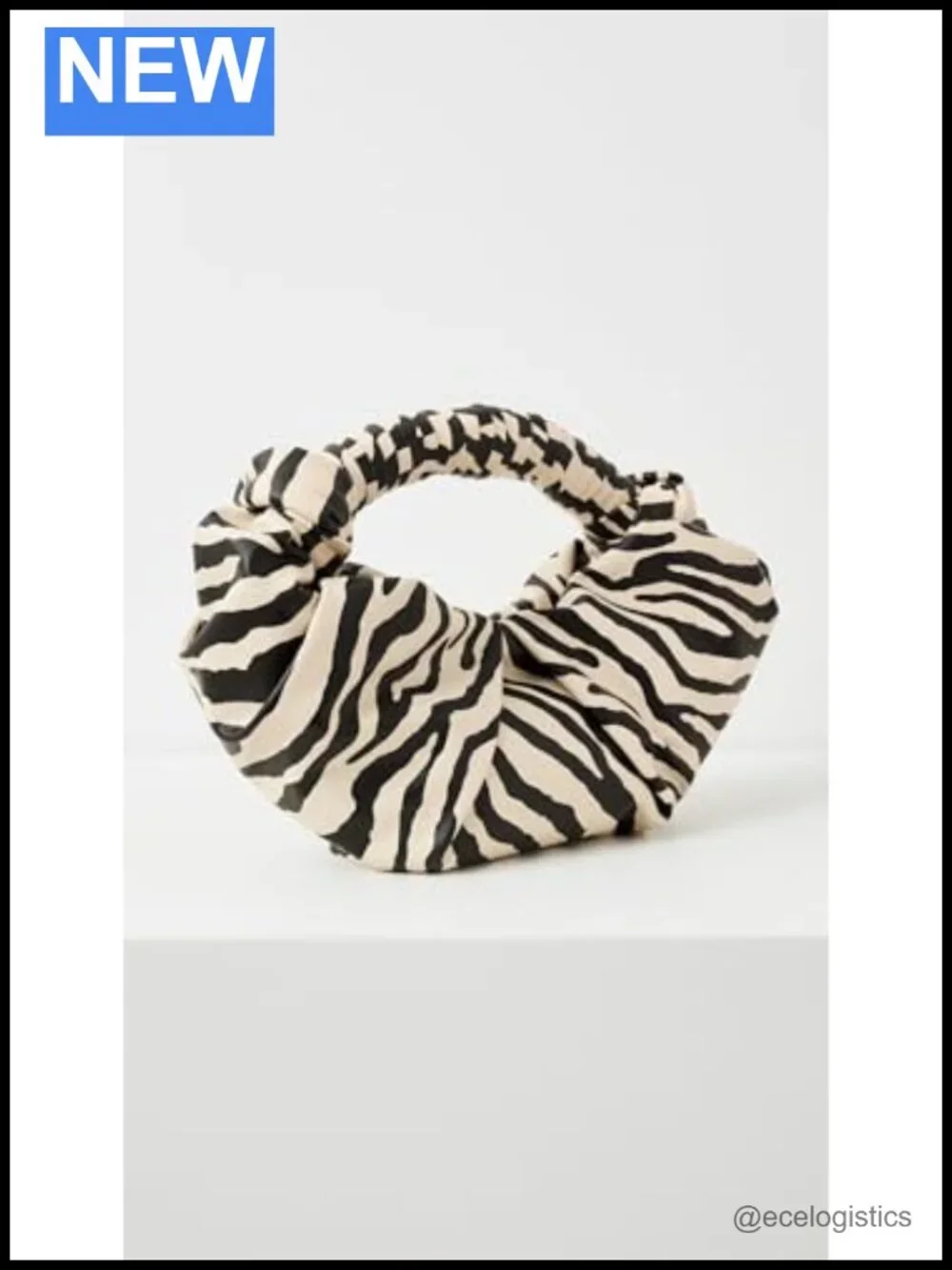 Vegan Leather Zebra Print Clutch with Rolled Top Handle | Woven Straw Look